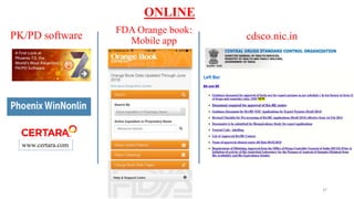 FDA Orange book:
Mobile appPK/PD software
www.certara.com
cdsco.nic.in
ONLINE
37
 