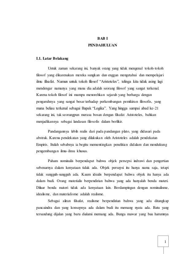 Makalah Filsafat Realisme Aristoteles Makalah Filsafat Realisme Aristoteles