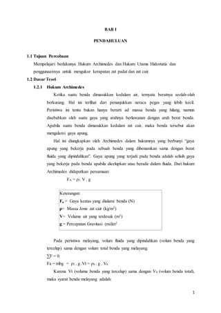 Laporan Fisdas Hukum Archimedes dan Hukum Utama Hidrostatis