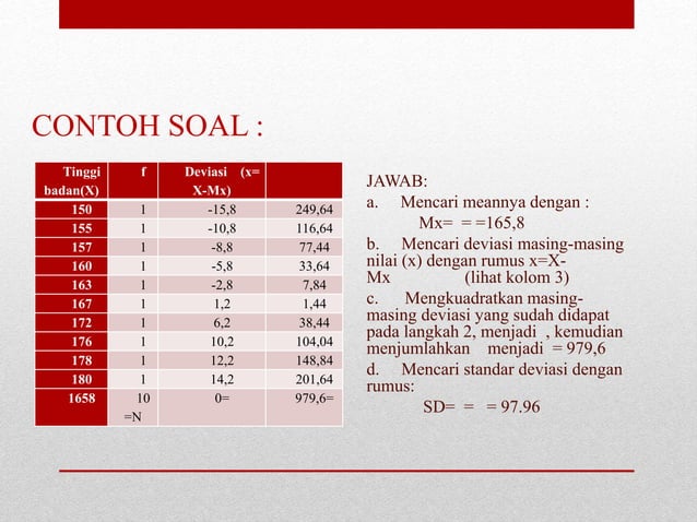 STATISTIKA DESKRIPTIF UKURAN PENYEBARAN DATA ( SIMPANGAN RATA – RATA ...