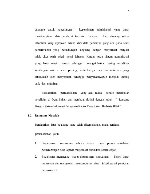 Bab I Rancang Bangun Sistem Informasi Pelayanan Kantor Desa Saketi Be