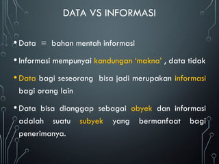 Data Dan Informasi Informatika DATA & INFORMASI DALAM SISTEM INFORMASI BISNIS | PPTX