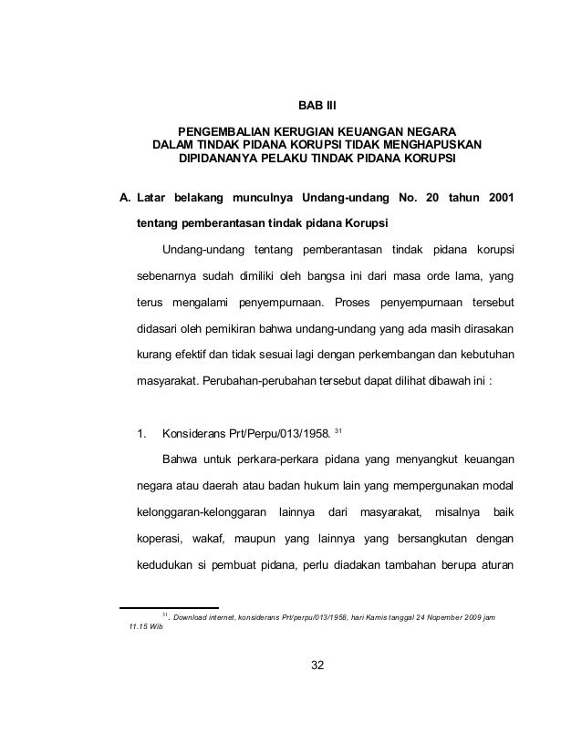 Bab Iii Pengembalian Kerugian Keuangan Negara Tp Korupsi Tdk Hapuskan