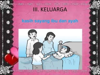 III. KELUARGA
kasih sayang ibu dan ayah
 