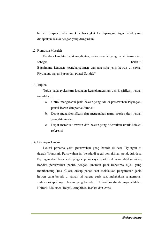 Laporan praktikum lapangan taksonomi hewan