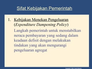 Copyright © 2004 South-Western
Sifat Kebijakan Pemerintah
1. Kebijakan Menekan Pengeluaran
(Expenditure Dampening Policy)
...
