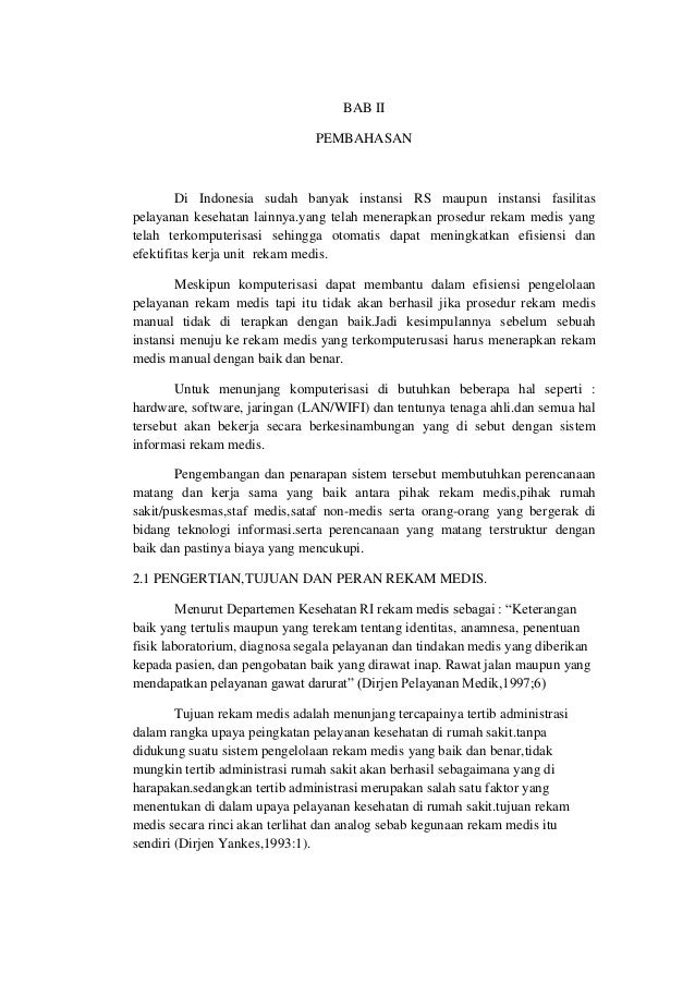 Bab Ii Pembahasan Aplikasi Komputerisasi Di Unit Rekam Medis