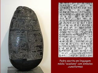 Pedra escrita em linguagemPedra escrita em linguagem
média "acadiano" com símbolosmédia "acadiano" com símbolos
cuneiformescuneiformes..
 
