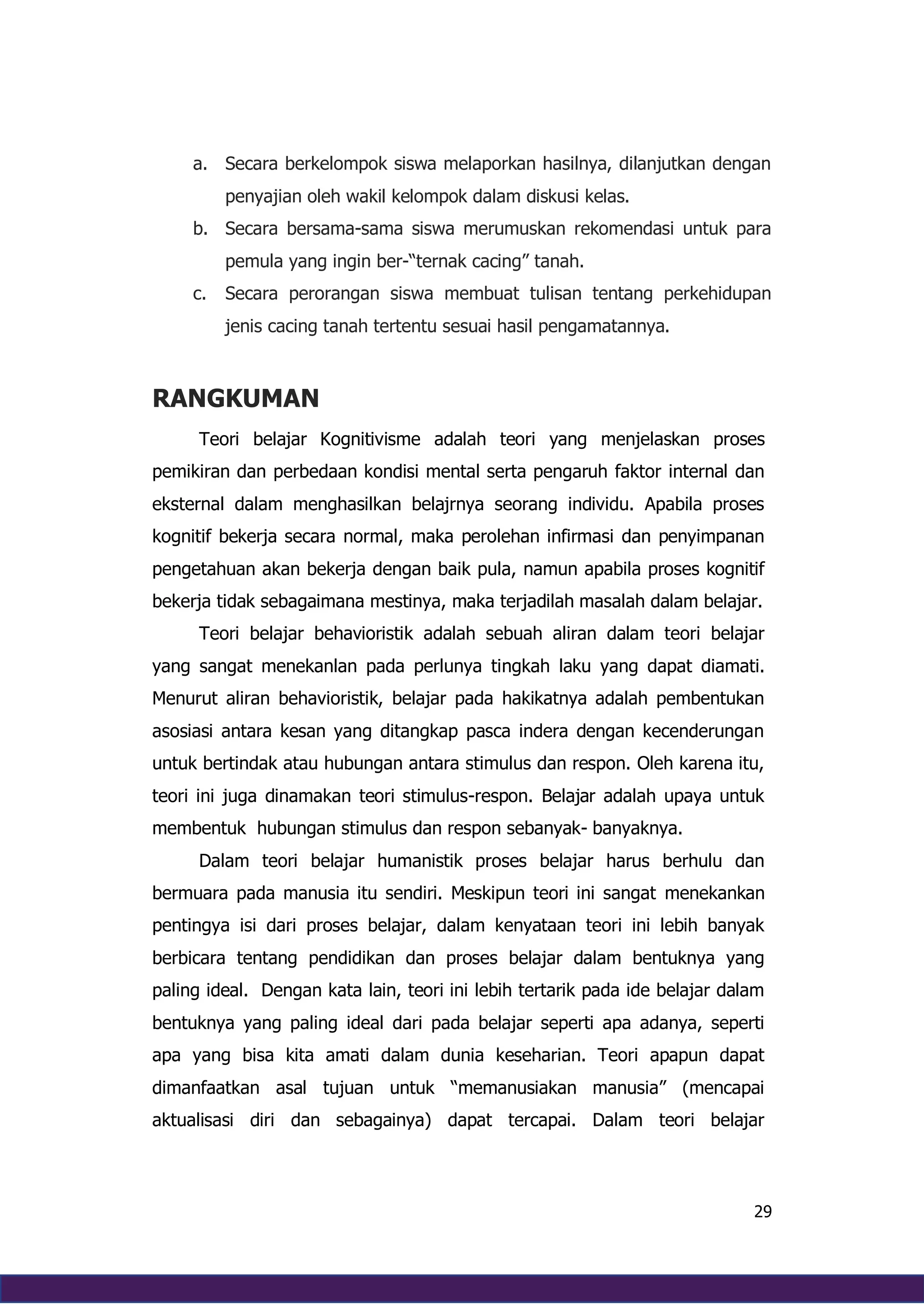 Teori belajar Kognitivisme, Behaviorisme, Humanisme, Dan Konstruktivisme