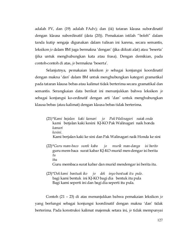Konjungsi Koordinatif dan Subordinatif Bahasa Minangkabau