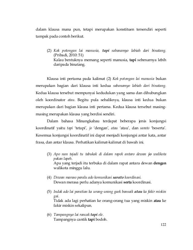Konjungsi Koordinatif dan Subordinatif Bahasa Minangkabau