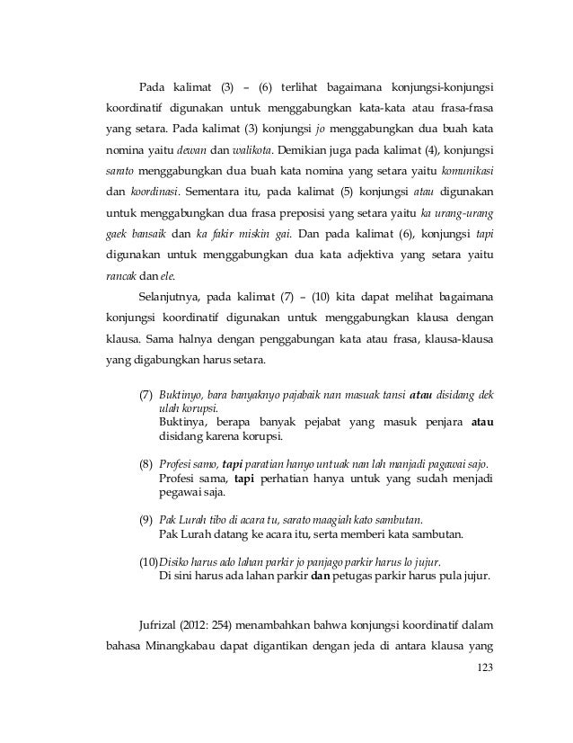 Konjungsi Koordinatif dan Subordinatif Bahasa Minangkabau