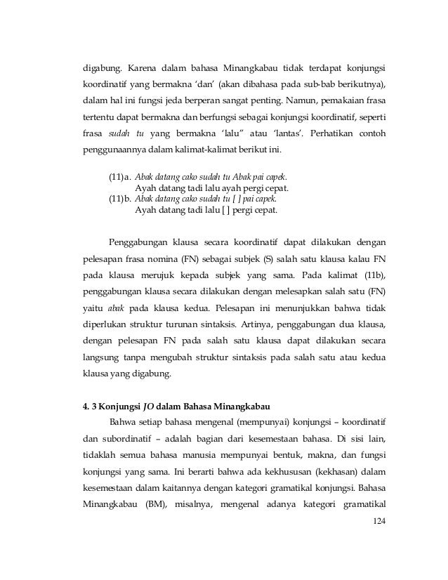 Konjungsi Koordinatif dan Subordinatif Bahasa Minangkabau