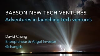 BABSON NEW TECH VENTURES
Adventures in launching tech ventures
David Chang
Entrepreneur & Angel Investor
@changds
 