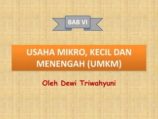 USAHA MIKRO, KECIL DAN
MENENGAH (UMKM)
Oleh Dewi Triwahyuni
BAB VI
1
 