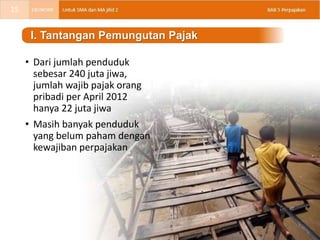 • Dari jumlah penduduk
sebesar 240 juta jiwa,
jumlah wajib pajak orang
pribadi per April 2012
hanya 22 juta jiwa
• Masih banyak penduduk
yang belum paham dengan
kewajiban perpajakan
I. Tantangan Pemungutan Pajak
15
 