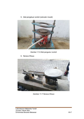Laboratorium Mekanika Tanah
Jurusan Teknik SIpil
Universitas Bosowa Makassar VII-7
5. Alat pengeluar contoh (extruder mould)
Gambar 11.6 Alat pengukur contoh
6. Neraca Ohaus
Gambar 11.7 Neraca Ohaus
 