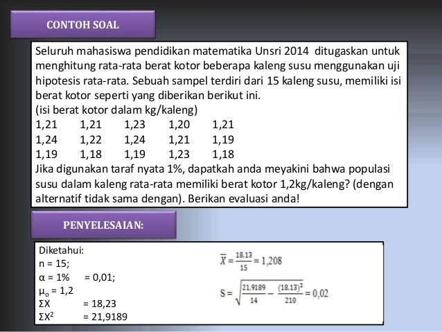 Contoh Soal Uji T Satu Sampel Dan Penyelesaiannya Download File Guru