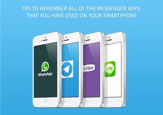 TRY TO REMEMBER ALL OF THE MESSENGER APPS
THAT YOU HAVE USED ON YOUR SMARTPHONE
TRY TO REMEMBER ALL OF THE MESSENGER APPS
THAT YOU HAVE USED ON YOUR SMARTPHONE
 