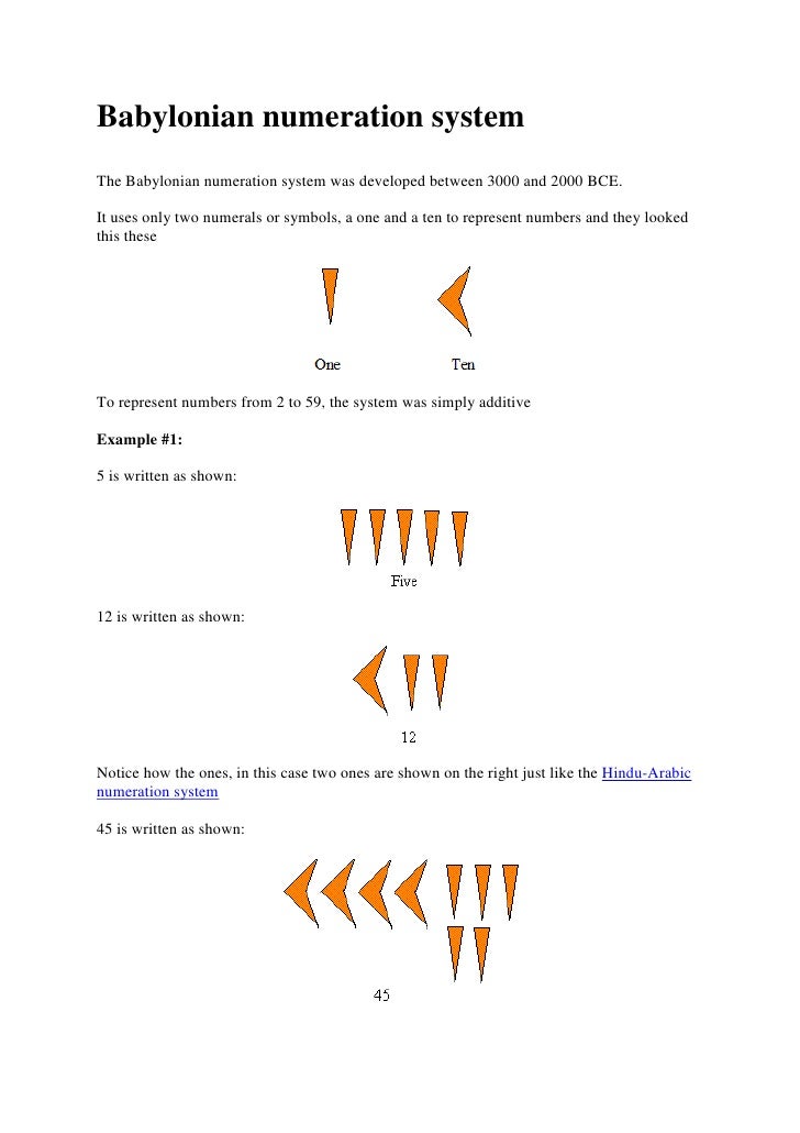 Babylonian Numeration System Babylonian Numeration System