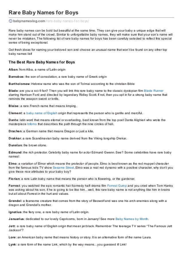 Rare Baby Names Rare Baby Names