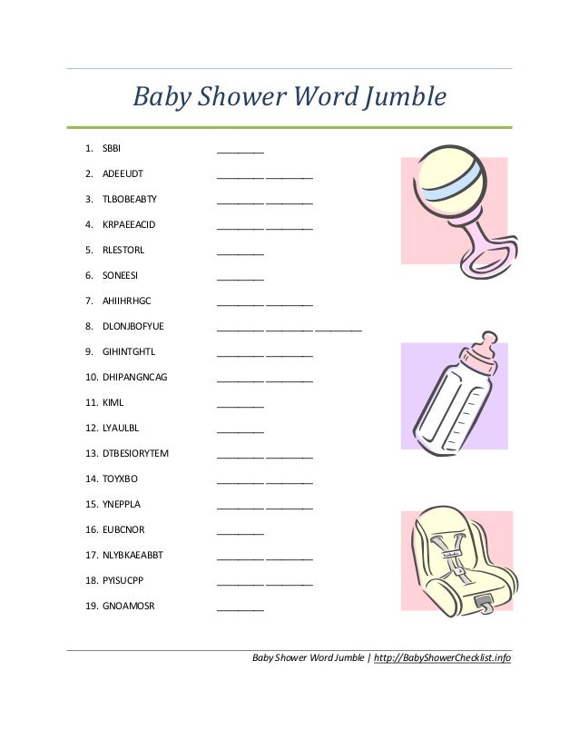 Free Printable Baby Shower Word Scramble - Your Guests ...