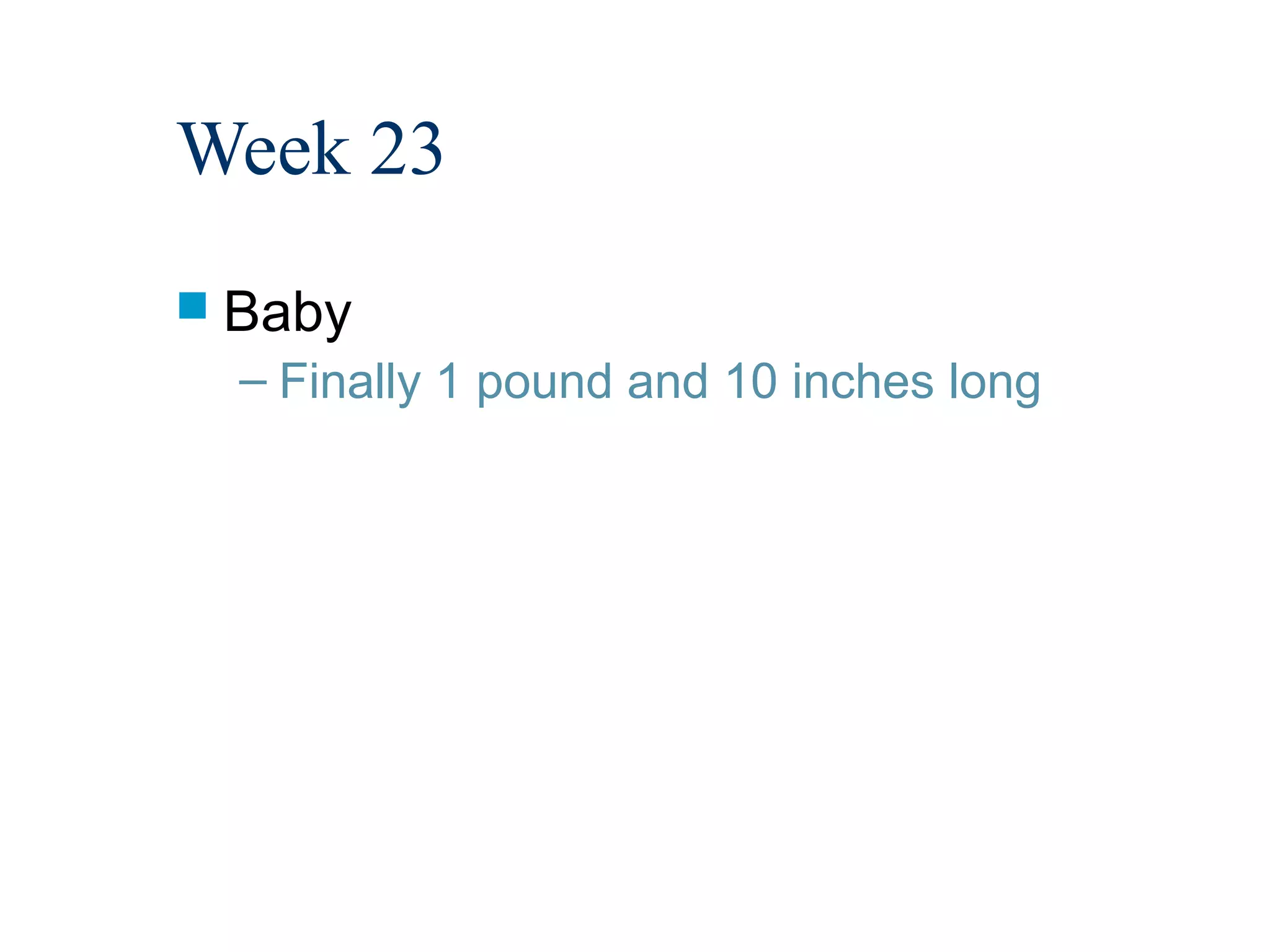 Week 23
 Baby
  – Finally 1 pound and 10 inches long
 