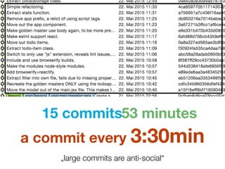 „large commits are anti-social“
53 minutes
a commit every 3:30min
15 commits
 