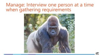 Manage: Interview one person at a time
when gathering requirements
 