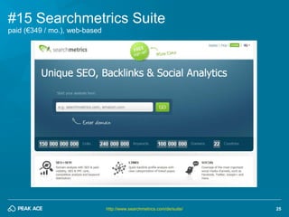 25 
#15 Searchmetrics Suite 
http://www.searchmetrics.com/de/suite/ 
paid (€349 / mo.), web-based  