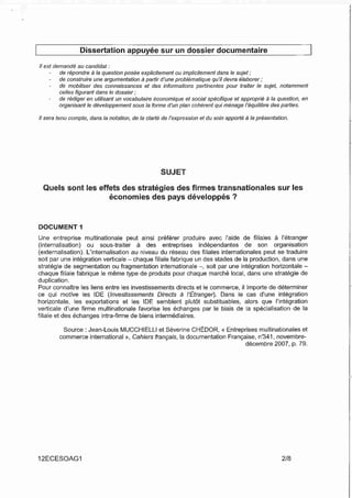 Sujet bac SES 2012 - obligatoire