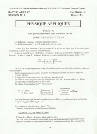 Bac 2010 physique appliquee f2