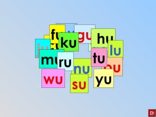 bu
cu du
fu gu hu
ju ku
lu
mu
nu puru
su
tu
wu yu
 