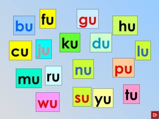 bu
cu
du
fu gu hu
ju ku
lu
mu
nu pu
ru
su tu
wu yu
 