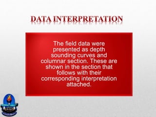 The field data were
presented as depth
sounding curves and
columnar section. These are
shown in the section that
follows with their
corresponding interpretation
attached.
 