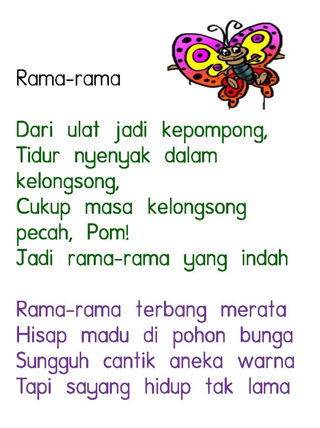 Bacaan Lagu Kanak Kanak Mudah