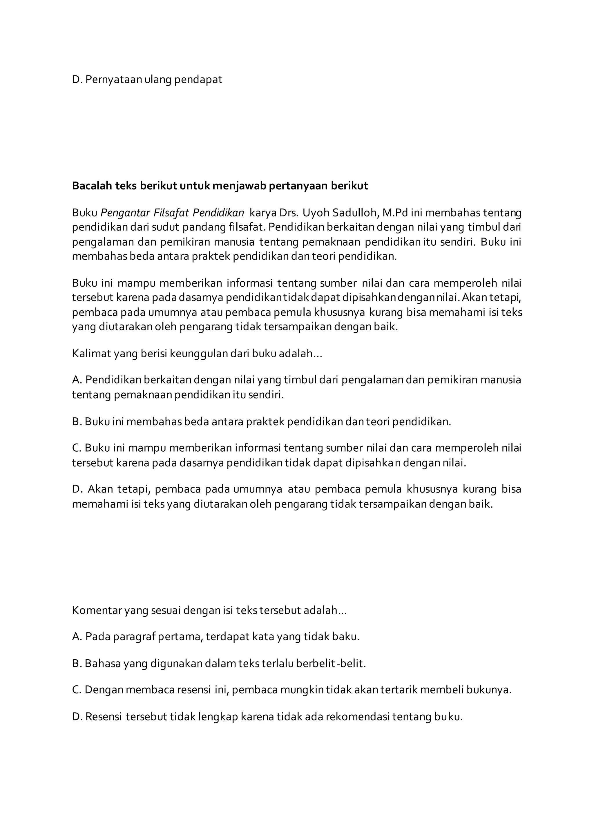 Bacalah kedua teks berikut ini | PDF