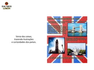 Verso das caixas,
   trazendo ilustrações
e curiosidades dos países.
 