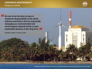 Diversity is core to our business:
by embedding diversity into all
aspects of our culture, we maximize
the opportunity to achieve sustainable
business success and growth.
For Bacardi to succeed, we need to recruit the best and brightest
talent from the widest possible pool. We recognise that a well-
balanced employee population that reflects the diversity of
contemporary society and its markets will enable us to drive
greater business success. We want to ensure that the unique
talents of every one of our employees are fully utilized, that
employees can feel they are able to be themselves at work and
be the best they can be. And that our customers receive the best
possible treatment regardless of race, nationality, religion or
belief, age, sexual orientation, physical ability or gender.
As Recruitment professionals we are in a unique position to
make a significant contribution to ensure diverse talent is hired
into the organization. There are opportunities for us to apply
positive action to improve the diversity of candidates at each
stage of the recruitment process before final selection by the
business. Having recognised that our Recruitment Partners are
our extended Ambassadors in the market, we are also asking
for your commitment to help us achieve our goals.
DIVERSITY AT BACARDI
We fly higher by working together
Stephanie MacLeod
Master Blender
 