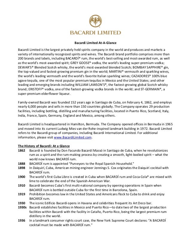 Bacardi Limited Fact Sheet
