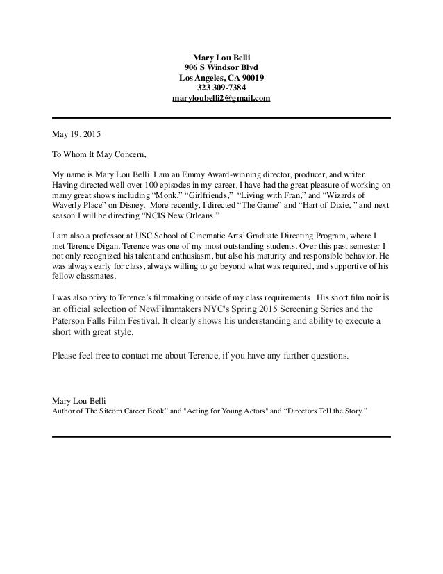 mary lou belli letter of recommendation usc letter of recommendation graduate