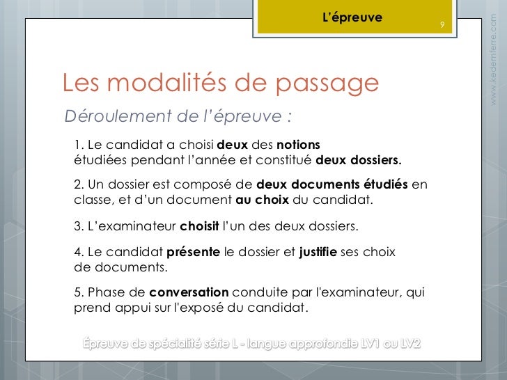 Présentation Baccalauréat Langues Vivantes (série L - LVA) 9. Présentation Baccalauréat Langues Vivantes (série L - LVA) 9.