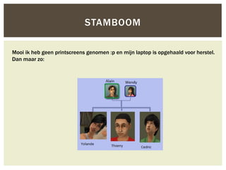 STAMBOOM
Mooi ik heb geen printscreens genomen :p en mijn laptop is opgehaald voor herstel.
Dan maar zo:
 