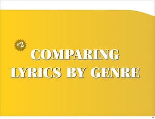 #2

  COMPARING
LYRICS BY GENRE

                  14
 