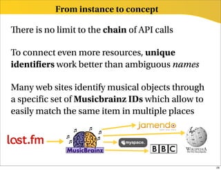 From instance to concept

  ere is no limit to the chain of API calls

To connect even more resources, unique
identi ers w...