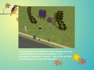 En Calypso begon ook meteen een zaakje, kwestie van al wat
bij te verdienen. De winkel heet ‘Louloudia’ – het
Nieuwgriekse woord voor ‘bloemen’ – ook al is het niet écht
een bloemenzaak. Tja, wat is het eigenlijk??
 