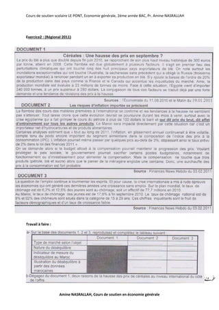 Cours de soutien scolaire LE PONT, Economie générale, 2éme année BAC, Pr. Amine NASRALLAH
Amine NASRALLAH, Cours de soutien en économie générale
Exercice2 : (Régional 2011)
Travail à faire :
 