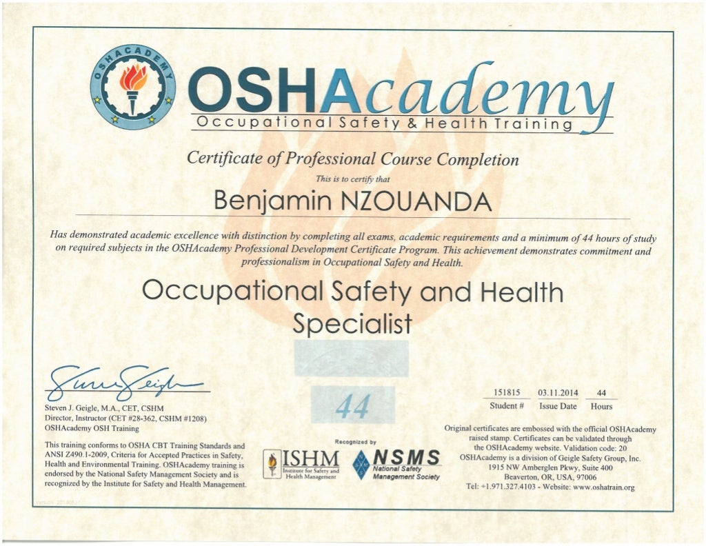 OCCUPATIONAL SAFETY HEALTH SPECIALIST