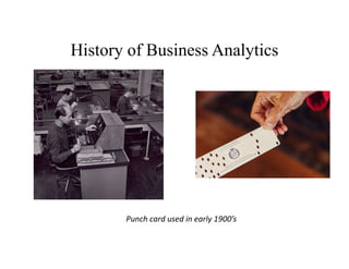 History of Business Analytics
Punch card used in early 1900’s
 
