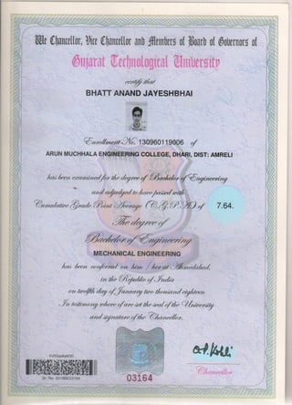 Bachelor degree certificate
